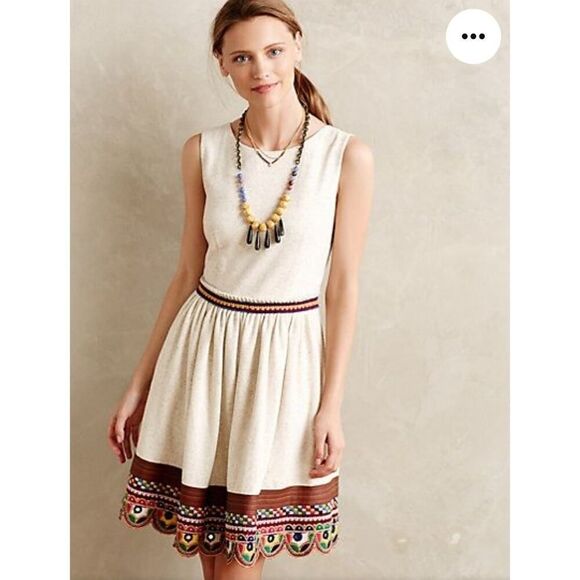 Anthropologie let me be dress linen blend embroidered scalloped sleeveless SZ XL - Picture 5 of 8